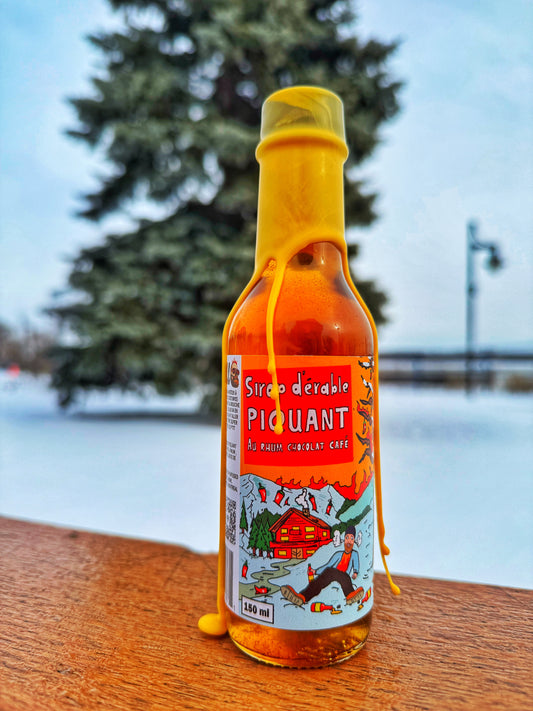 (8/10) - SIROP D’ÉRABLE PIQUANT RHUM CHOCOLAT CAFÉ **FORT** (COLLAB DISTILLERIE MONTRÉAL).